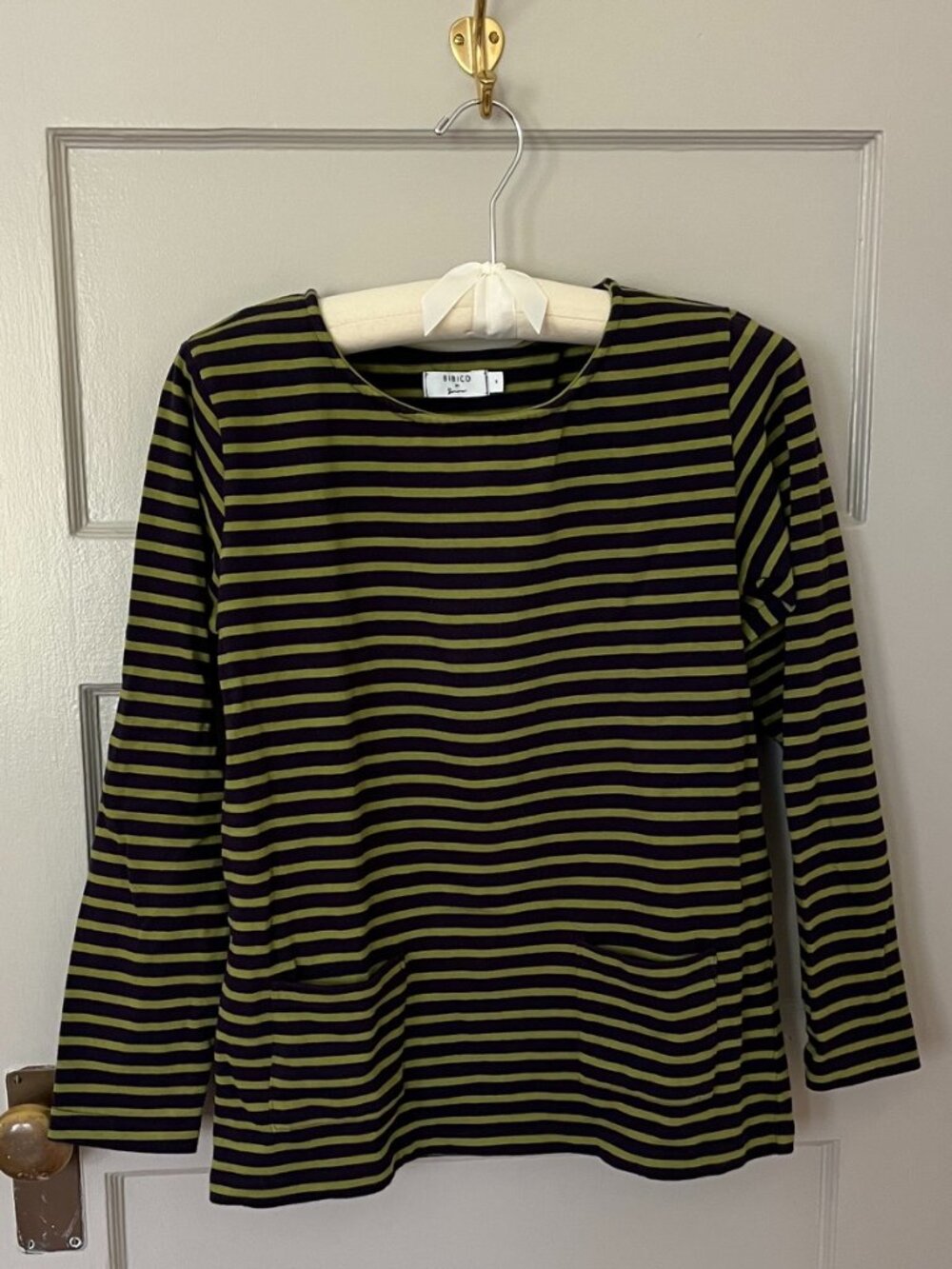 Bibico Striped Sailor Tee in Dark Purple and Lime Green Size Small